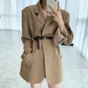 Frühling Einreiher Frauen Anzug Jacke Stilvolle Langarm Gepolsterte Lose Weibliche Blazer Mäntel Elegante Damen Outwear 210514