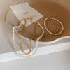 Link Chain Allme French Vintage Natural Freshwater Pearl Armband för kvinnor Guldfärg chunky dubbla lager armband smycken fawn22