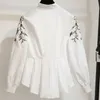 Vintage brodé haut pour femme et chemisiers coréen à manches longues chemise blanche Chic haut à fleurs Mujer 2807 210512