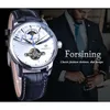 Forsining Orologio automatico da uomo a carica automatica Orologio Sun Moon Phase Tourbillon Orologi da polso in pelle da uomo impermeabili Nuovi prodotti di moda in Europa e America