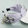 Fashion Women's Hairband Fringed Pérolas Rhinestone Flor Headband Cross Nó Headwear Acessórios para Cabelo