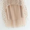 Long Chiffon Polka Dot Skirt Spring Autumn Elastic Waist Tulle Pleated Women Summer Black Maxi s For 210621