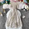 Floral Print Sexy Off Shoulder Boho Dress Summer Vintage Slim Party Women Elegant Beach Holiday es 210430