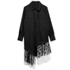 [EAM] Women Black Snowflake Mesh Asymmetrical Dress Lapel Long Sleeve Loose Fit Fashion Spring Autumn 1DD5955 210512