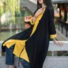 Johnature Kadınlar Çin Tarzı Gömlek ve Tops Düğme Pamuk Keten Bluzlar Bahar V Yaka Uzun Kollu Katı Renk Uzun Gömlek 210521