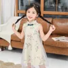 Vestido para niñas Fiesta floral Niños Niña Malla Kid Cheongsam Traje de estilo chino 6 8 10 12 14 210528