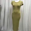 Womengaga婦人弾性スリム半袖ラウンドネックロングT Shelit Maxi Dress Split Hipsセクシーな韓国ドレスu9nu 210603