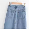 Women High Waisted Denim Skirt Split Midi Jeans Skirts Light Blue 210421