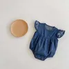 Été bébé fille body couleur unie broderie manches denim combinaison né mignon style enfants vêtements E2459 210610