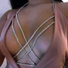 Belly Chains Bohemian Beach Sexig bröstkedja för kvinnor Full Rhinestone Cross Chest Chain Shining Crystal Bh Bod Halsband Choker Smycken Z0508