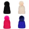 Dzianiny Kids Hat Rhinestone Inlay Multi Color Big Włosy Pasek Pasek Design Cap Winter Toddler Baby Winter Trzymać ciepłe czapki 8 8ER L2