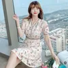 Verano coreano gasa vestidos mujeres encaje manga corta Oficina señora Bodycon talla grande rosa vaina Vintage 210531