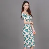 Schulterfreies enges Kleid koreanische Damen Sexy grüner Druck ärmelloser Nachtclub Mantel Partykleider für Frauen 210602