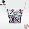 Bisaer 925 Charmes Sterling Princesse Queen Crown Crown Pink CZ Perles Fit pour Bracelet Argent 925 Bijoux