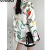 xnwmnz za blazer 여성 패션 더블 브레스트 과일 인쇄 코트 빈티지 긴 소매 여성 겉옷 세련된 탑스 211019
