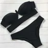 Seksi Katı Siyah Straplez Bikini Kadınlar Mayo Beachwear Mayo Kadın Push Up Set Plaj Yüzme Takımları 210712