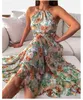 Kleid passende Schuhe Strand Tourismus Tau Meer Urlaub Freizeit schlanker langer Rock Temperament Druck Blumenmuster Chiffon hängender Hals Damenbekleidung Kleidung