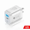 Pd 20w adaptadores de carregador usb portátil portas duplas qc30 tipo c 3a cabeça carregamento rápido do telefone adaptador carga parede useuuk plug para ip2446720