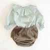 Infantil bebê meninas grade manga longa top + calças de pão conjuntos de roupas primavera outono crianças menina terno roupas 210521