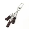 100 stks / partij 24 kleur zilver suède ketting 3 tassel mini lederen ring cool vrouwen tas charmante hanger auto sleutelhouder