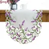 Home Decorative Beige Color Handmade Satin Cutwork Embroidered TV Stand Cabinet Cover Creative Lavender Lilac Oval Table Runner 211117