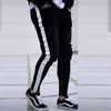 Skinny Jeans Men Hip Hop Stripe Elastiska Slim Fit Denim Byxor Man Sträckta Penna Bottoms Street Knee Ripped Holes Jeans 211009