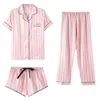 4 pièces nom personnalisé femmes vêtements de nuit fausse soie satin pyjamas ensemble costume à manches femme homewear 210809