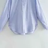 Vuwwyv Blue Paski Oversize Koszule dla kobiet Casual Plised Collar Button Up Koszula Długi Rękaw Asymetryczny Obróć Topy 210430