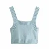 Femme tricotée gilet perles camisoles sans manches femme hauts courts conception de bijoux artificiels 210421