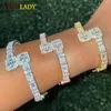 Link Chain Gold Silver Color Opened Square Zircon Charm Armband Iced Out Bling Baguette Cz Bangle For Men Women Luxury Jewelry256T