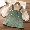 LZH Nouveau printemps enfants coréens patchwork robes à carreaux pour filles à manches longues robe de princesse enfants vêtements décontractés fille robe de soirée Q0716
