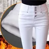 Kvinnors jeans kvinna byxor höst och vinter hög midja kvinnor plus storlek vit tappered penna pantalones vaqueros mujer mujer