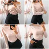 Casual one shoulder women top Summer long sleeve t-shirt female tops Sexy asymmetric slim solid ladies tops shirts 210819