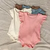 AKS Kore Avustralya Modası Bebek Nervürlü Giysiler Setleri Yaz Kısa Kollu Tulum Kısa Pantolon 2 Adet Unisex Toddler Kıyafetler