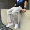 Plissado Calças Diretas Masculinas Moda Cor Sólida Cintura Elástica Calças Casuais Homens Streetwear Solto Japonês Calças Mens 211112