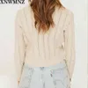 CHIC Women Sweter Retro Krem Center Przyciski Dzianiny Francja O Neck Pull Femme Cardigan Swetry Dorywczo 210520