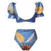 dames sexy badmode bikini badmode zwemmen strandkleding tweedelige pofmouwen mouwen flora print 3 kleuren mangas bufantes mooie zomer verao badpakken bi''gg''ZBUB