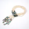 Guaiguai smycken 3 trådar naturliga vit pärlgrön abalon skal halsband handgjorda för kvinnor8318625