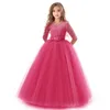 Kinder Mädchen Hochzeit Blumenmädchen Kleid Langarm Elegante Prinzessin Party Festzug Formales Kleid Tüll Spitzenkleid LJ200923 75 Z2