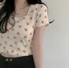 Vrouwen Korte T-shirt Zomer Cartoon Floral Print Sweet Ctop Tops Kawaii Koreaanse Slanke Lichaam Leuke Tee Shirts Chic Mujer 210525
