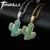 Topgrillz Iced Out Cactus Pendant Halsband Nyaste AAA Green Cubic Zircon Mäns Charms Halsband Mode Växt Hip Hop Smycken X0509