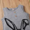 Pagliaccetto estivo per bebè Cartoon Rabbit Print senza maniche tuta nata per ragazza vestiti per ragazzi pantaloni grigi tuta 210515