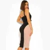 Moda Patchwork Bandage Dress Sexy Women V-Neck Bodycon Club Celebridade Evening Party Midi 210527