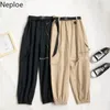 Neploe harajuku streetwear cargo byxor hög midja kedja casual joggare byxor lösa kvinnliga sweatpants med bälte 4H366 210422