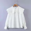 Women Hollow Embroidery Turndown Collar White Shirts Female Long Sleeve Blouses Casual Lady Loose Tops Blusas S8277 210323