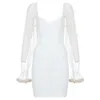 Ocstrade Mesh Bandage Dress Women Fashion Sexy Deep V Neck White Dresses Bodycon Evening Club Party 210527