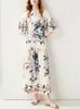 Diseñador de pasarela Estampado floral Maxi Vestidos de fiesta largos Mujeres Vintage Casual Longa Vestidos 210529