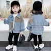 Ceketler Bahar Sonbahar Çocuklar Rahat Ceket Kız Kot Mont Küçük Erkek Leopar Patchwork Denim Kabanlar Kostüm 12M-9Y CL684