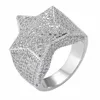 Mannen mode koperen micro verharde goud zilverkleurige ring overdrijven hoge kwaliteit iced out cz steen star vorm ringen sieraden cadeau