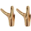 Hooks & Rails Gold Horn Coat Wall Mounted Large Load 40Lb Heavy Duty Metal Double Hooks, 2Set